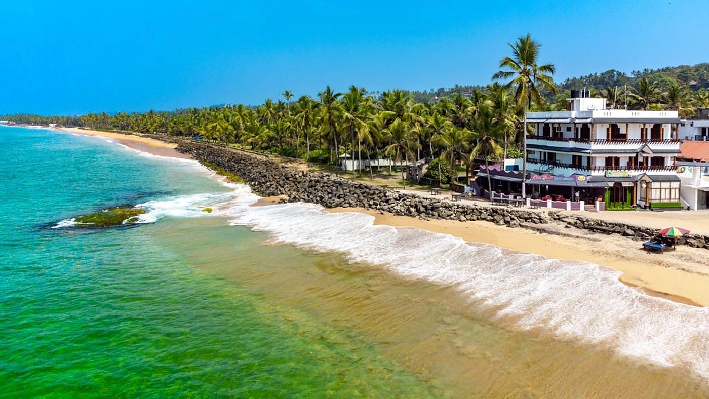 The resort from the air, on the beach at Kovalam beside the Arabian Sea