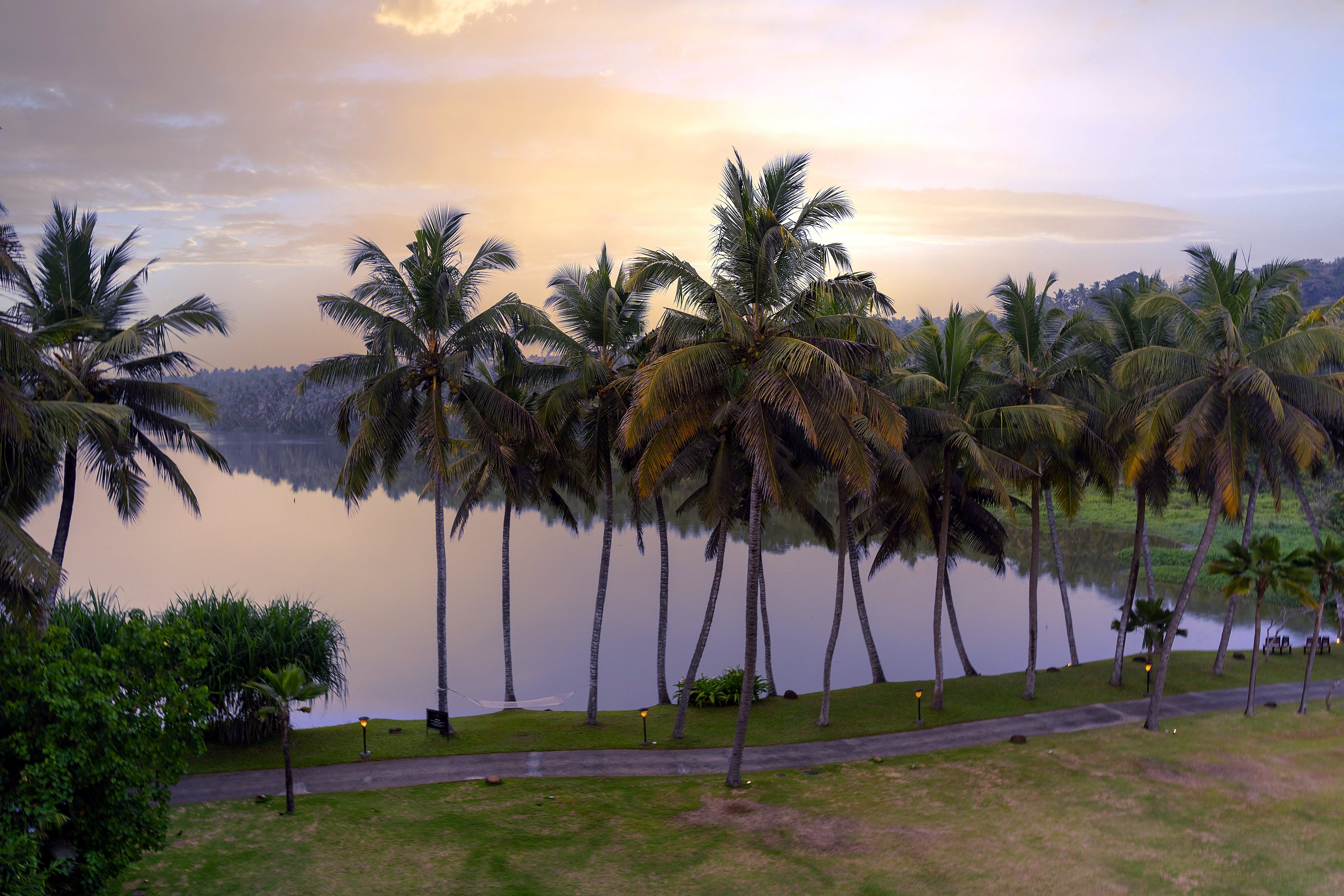 Palm-lined backwaters behind the resort